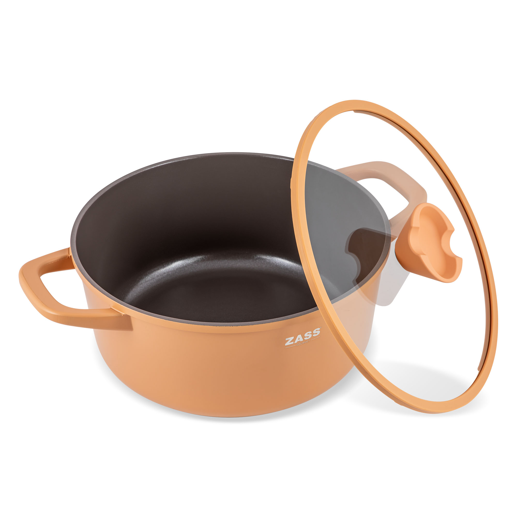 Oală din aluminiu turnat cu acoperire ceramică și capac, 24 cm, crem