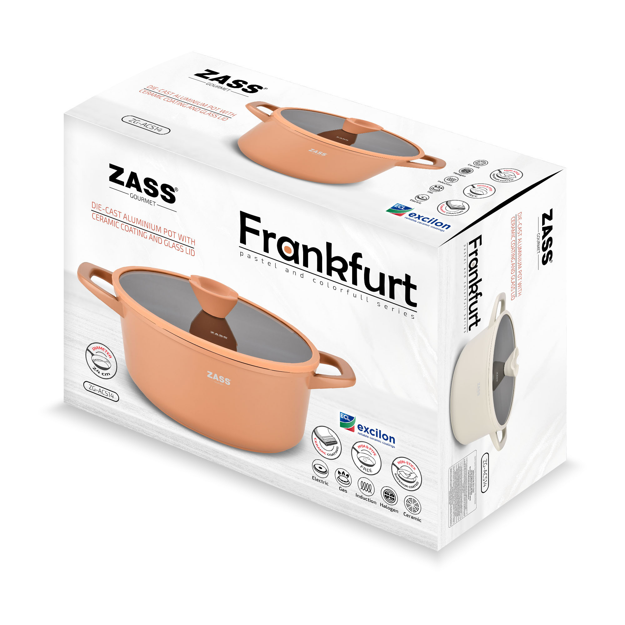 Oală din aluminiu turnat cu acoperire ceramică și capac, 24 cm, crem