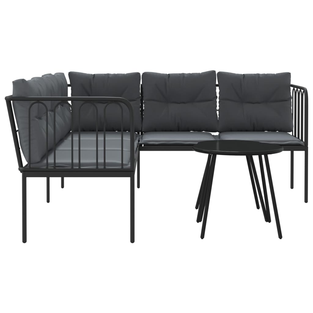 Set canapea de grădină cu perne, negru, oțel și textilenă GartenMobel Dekor