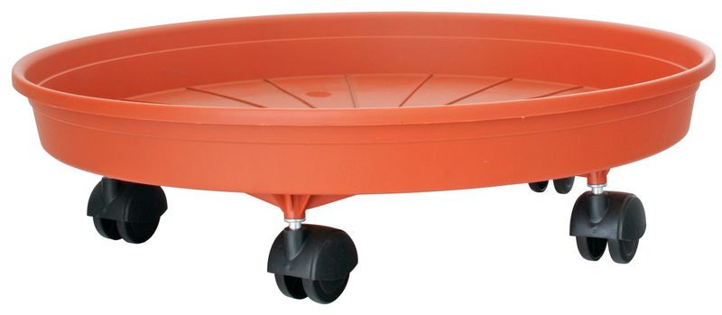 Suport ghiveci cu roti ICS Margherita 35 cm, rotund, teracota