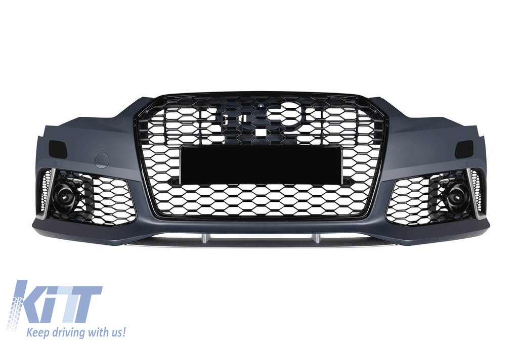Bumper frontal tip RS6 potrivit pentru Audi A6 C7 4G 2015-2018 cu PDC, cu capace pentru duze Performance AutoTuning