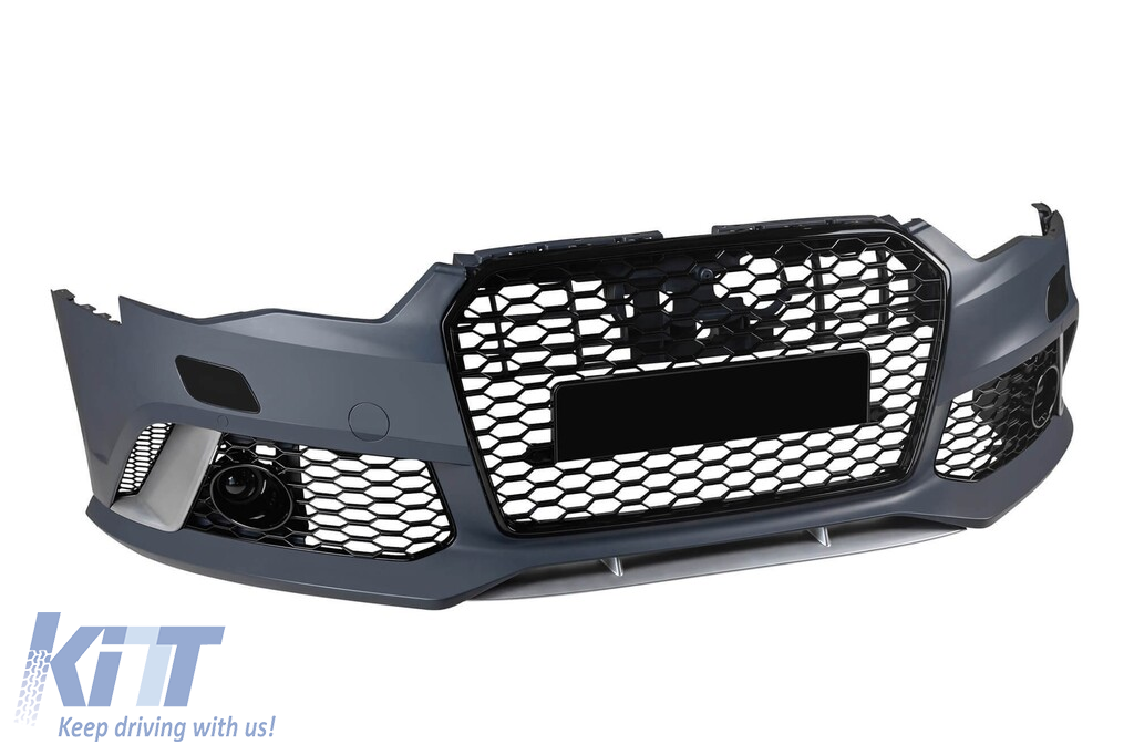 Bumper frontal tip RS6 potrivit pentru Audi A6 C7 4G 2015-2018 cu PDC, cu capace pentru duze Performance AutoTuning