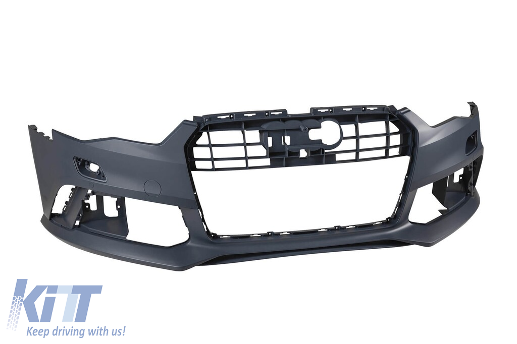 Bumper frontal tip RS6 potrivit pentru Audi A6 C7 4G 2015-2018 cu PDC, cu capace pentru duze Performance AutoTuning
