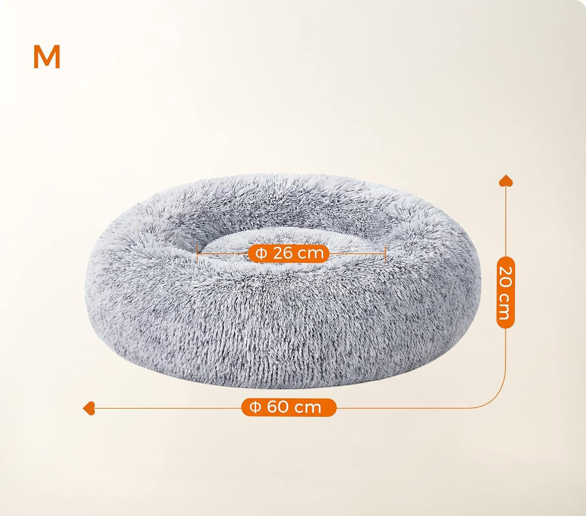FEANDREA Pat pufos pentru caini si pisici, cu husa detasabila, lavabila, plus moale cu fir lung, 60 cm, gri Household NewTrend