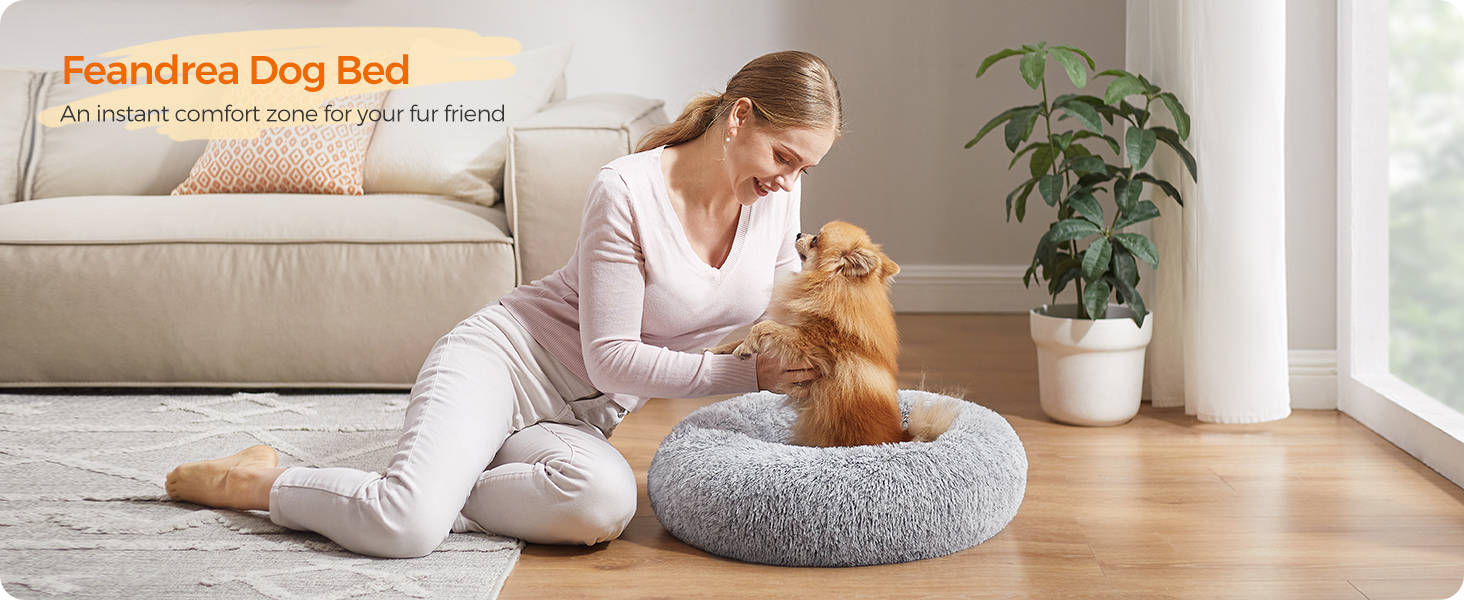 FEANDREA Pat pufos pentru caini si pisici, cu husa detasabila, lavabila, plus moale cu fir lung, 60 cm, gri Household NewTrend