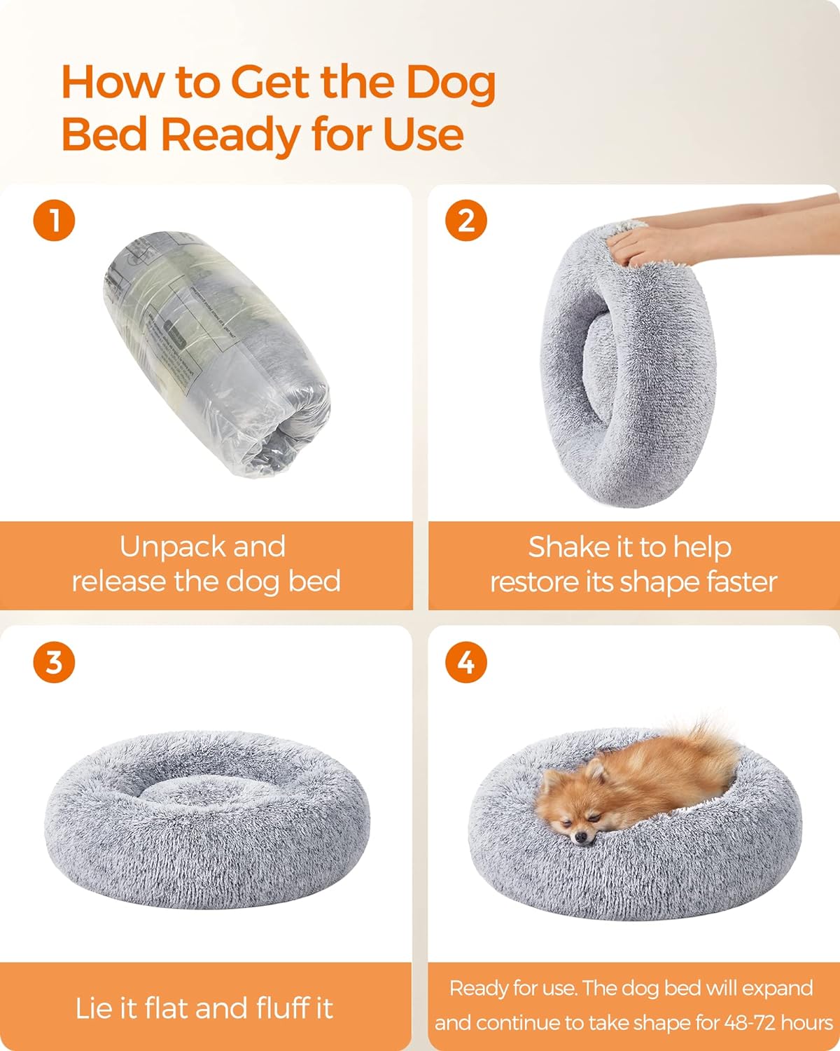 FEANDREA Pat pufos pentru caini si pisici, cu husa detasabila, lavabila, plus moale cu fir lung, 60 cm, gri Household NewTrend