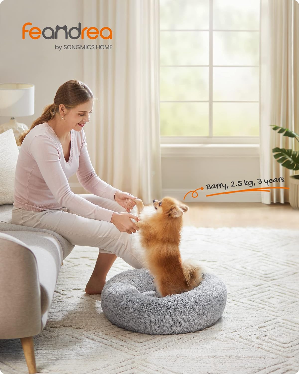 FEANDREA Pat pufos pentru caini si pisici, cu husa detasabila, lavabila, plus moale cu fir lung, 60 cm, gri Household NewTrend