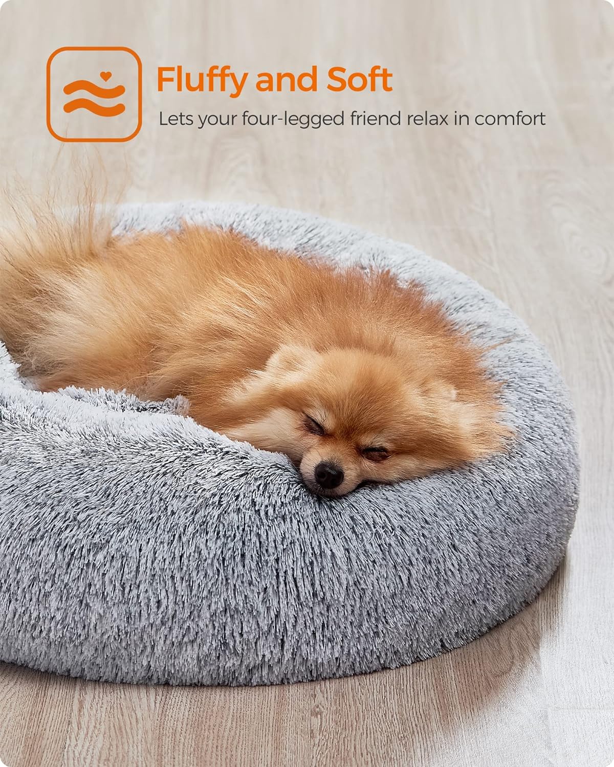 FEANDREA Pat pufos pentru caini si pisici, cu husa detasabila, lavabila, plus moale cu fir lung, 60 cm, gri Household NewTrend