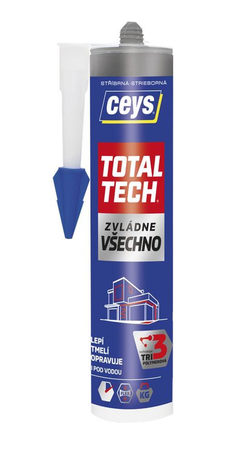 Adeziv și etanșant Ceys Total Tech 2 în 1, argintiu, 290 ml