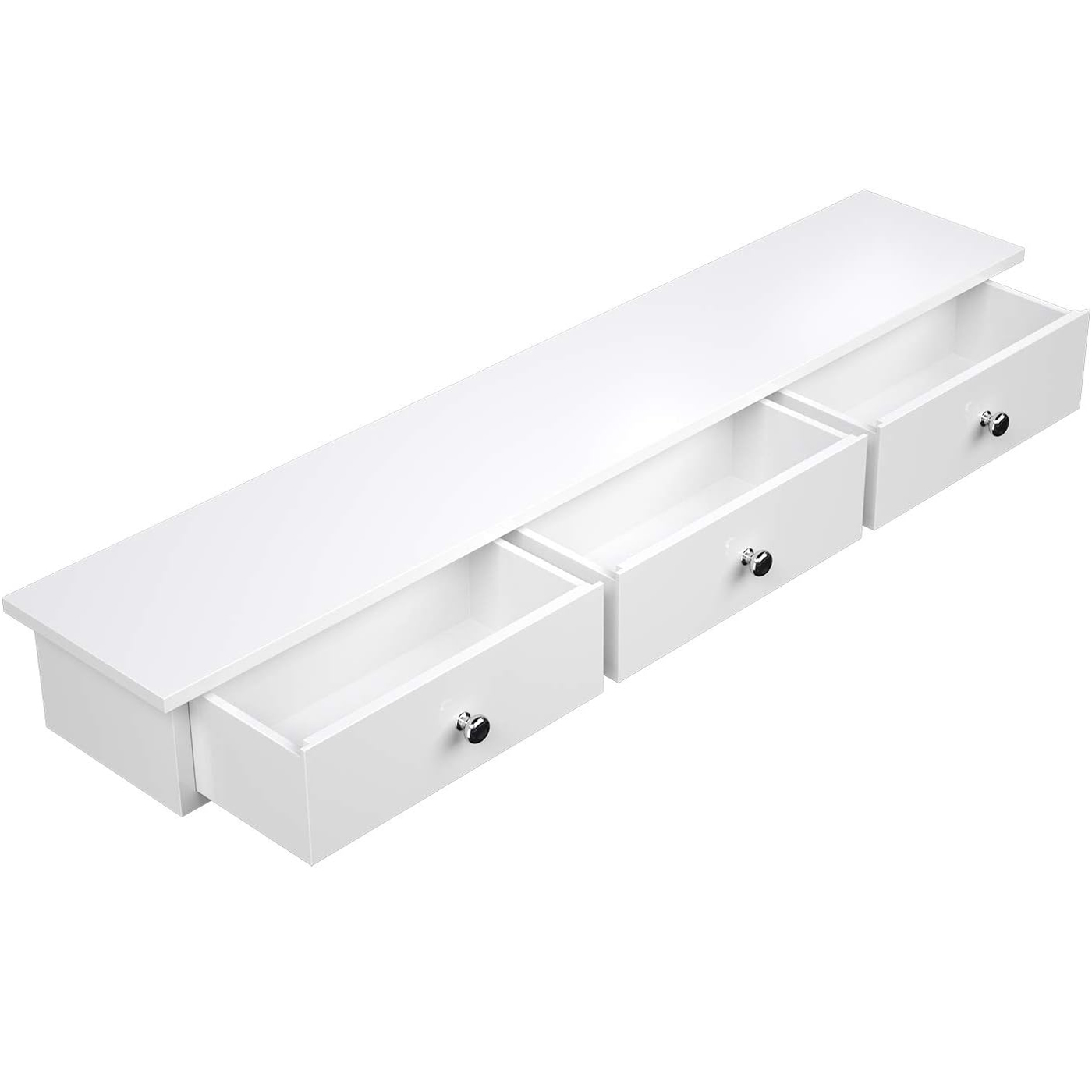 SONGMICS Raft de perete plutitor cu 3 sertare, din MDF lucios, 80x15x10 cm, alb Household NewTrend