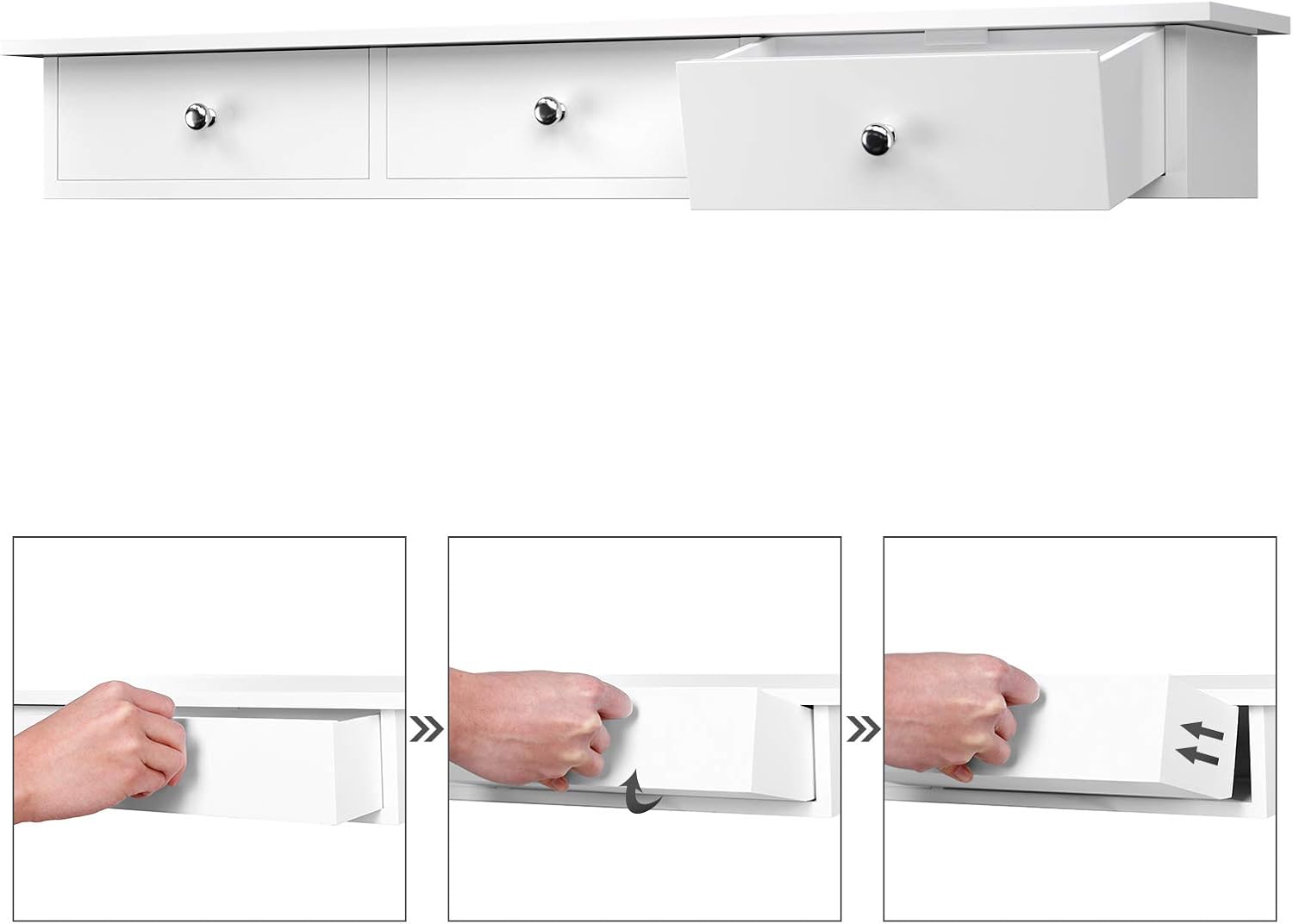 SONGMICS Raft de perete plutitor cu 3 sertare, din MDF lucios, 80x15x10 cm, alb Household NewTrend