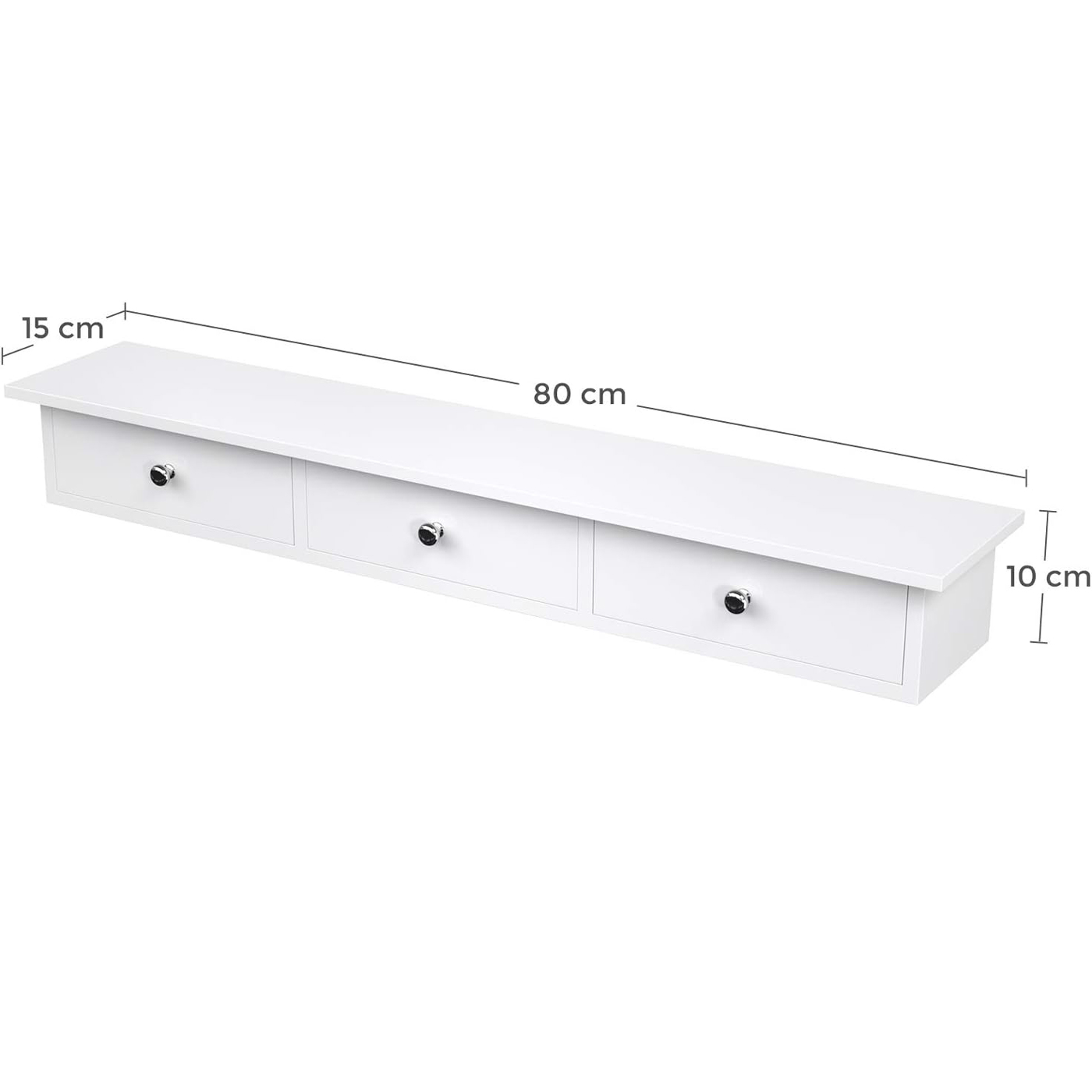 SONGMICS Raft de perete plutitor cu 3 sertare, din MDF lucios, 80x15x10 cm, alb Household NewTrend