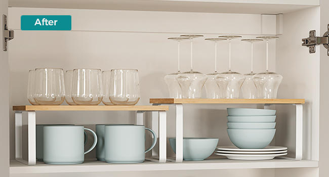 SONGMICS Set 2 rafturi de bucatarie suprapozabile, pentru ustensile sau condimente, 20x30x16cm, natur si alb Household NewTrend