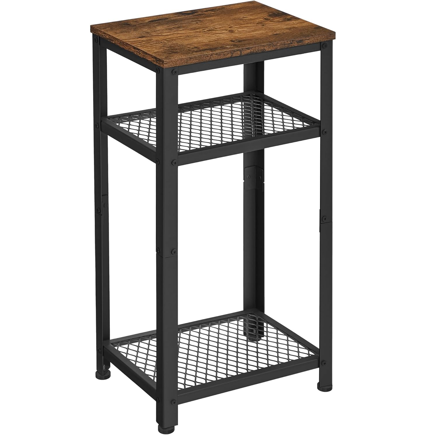 VASAGLE Masuta laterala 40x30x75 cm, cu 2 rafturi grilaj si blat, otel si PAL, maro rustic si negru Household NewTrend