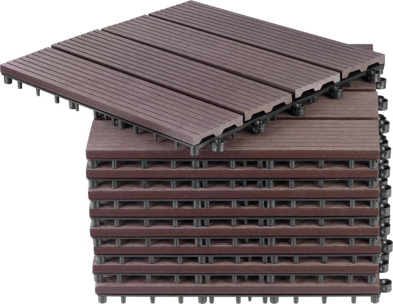 Set dale pentru terasă cu efect lemn WPC, 31x31 cm, 9 piese, maro-gri