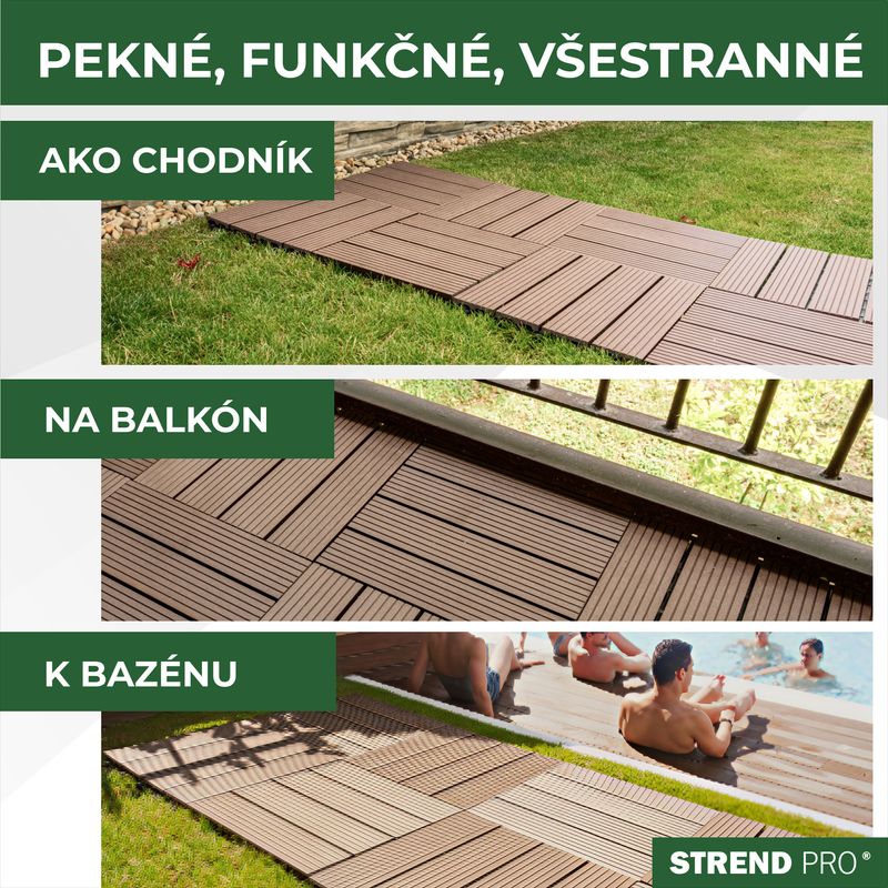 Set dale pentru terasă cu efect lemn WPC, 31x31 cm, 9 piese, maro-gri