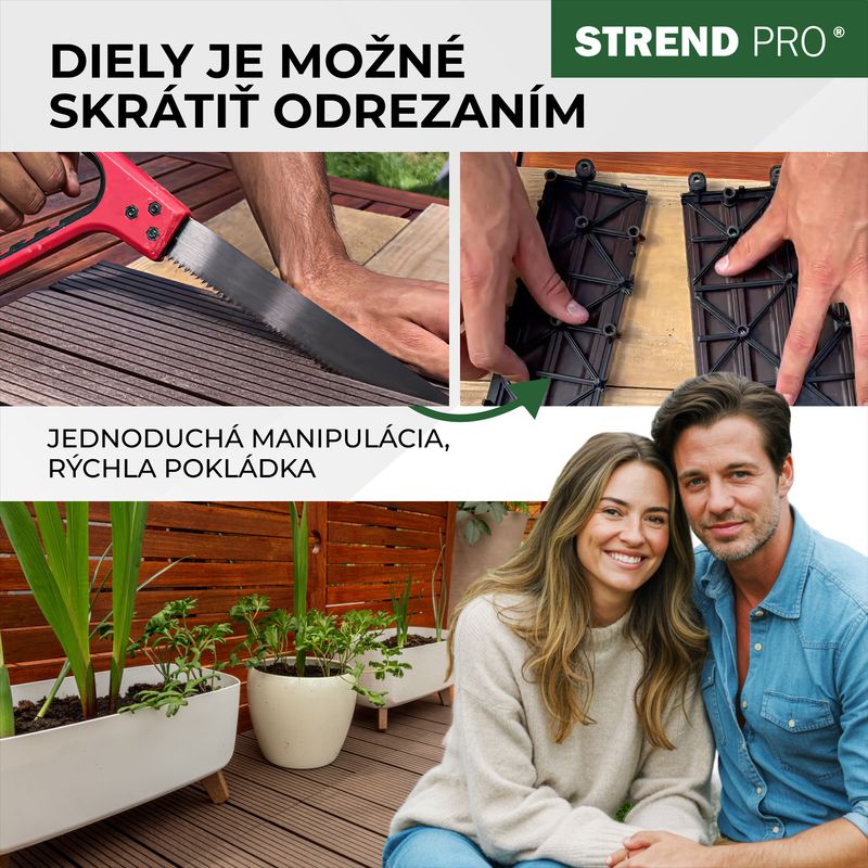 Set dale pentru terasă cu efect lemn WPC, 31x31 cm, 9 piese, maro-gri