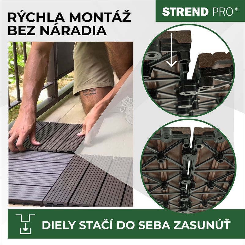 Set dale pentru terasă cu efect lemn WPC, 31x31 cm, 9 piese, maro-gri