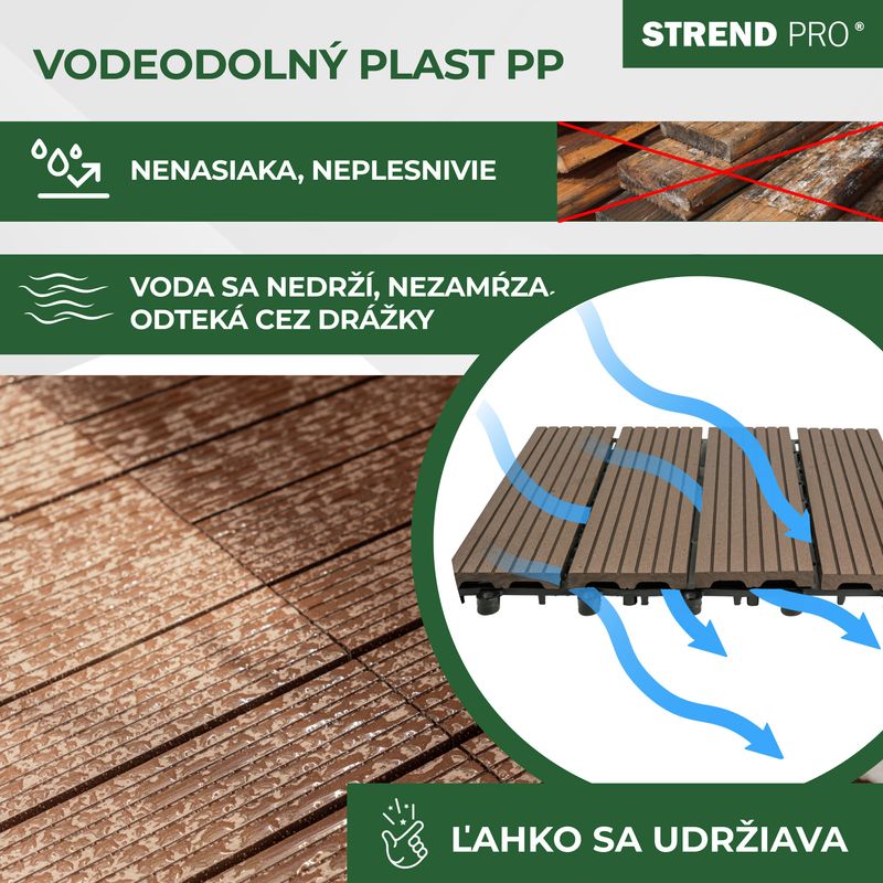 Set dale pentru terasă cu efect lemn WPC, 31x31 cm, 9 piese, maro-gri