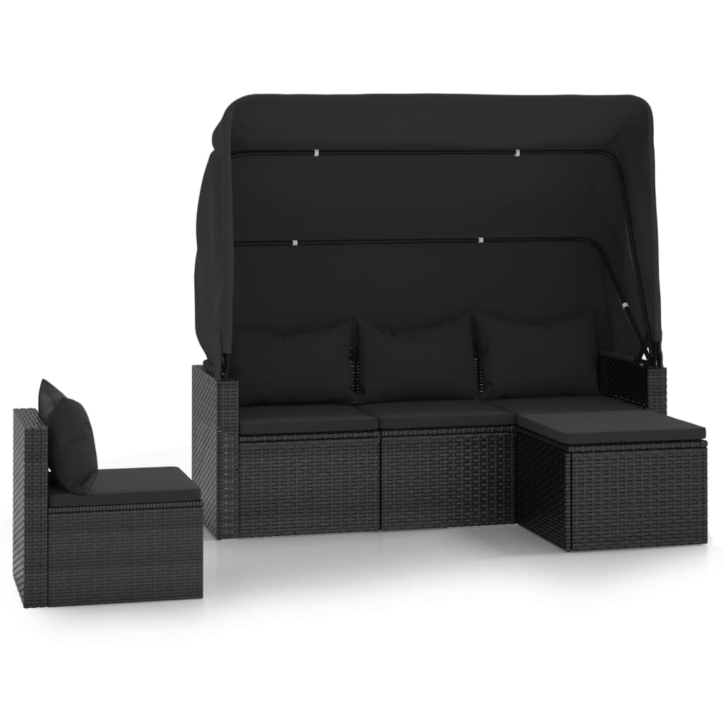 Set mobilier de grădină cu perne, 4 piese, negru, poliratan GartenMobel Dekor