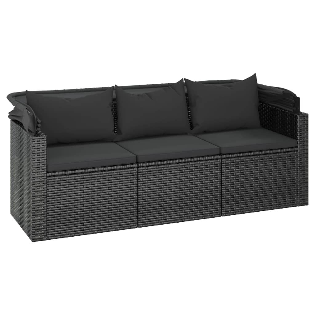 Set mobilier de grădină cu perne, 4 piese, negru, poliratan GartenMobel Dekor