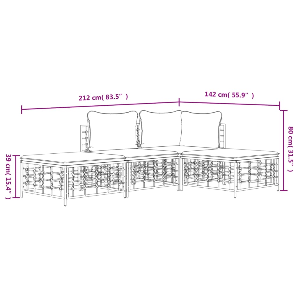 Set șezlonguri de grădină 4 piese cu perne, antracit, poliratan GartenMobel Dekor