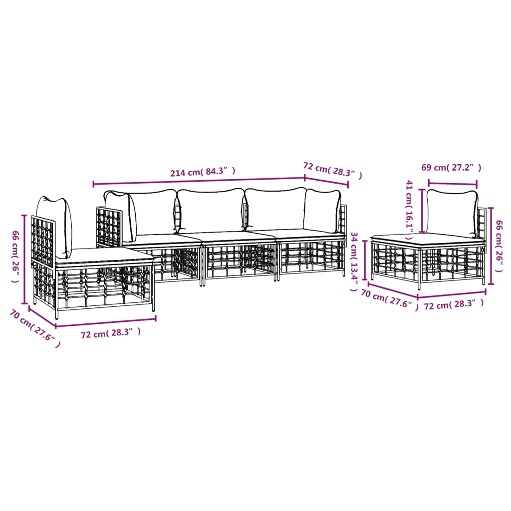 Set șezlonguri de grădină 5 piese cu perne, antracit, poliratan GartenMobel Dekor