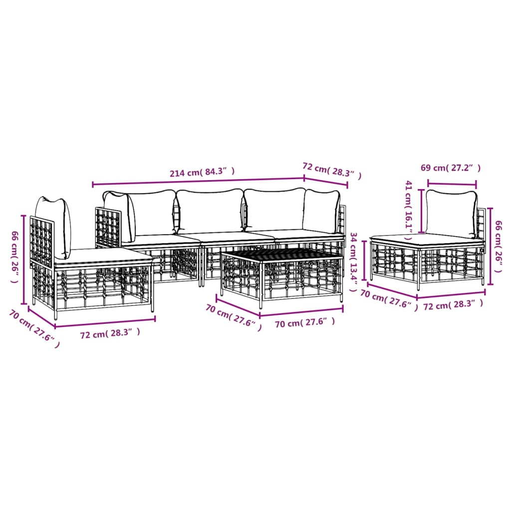 Set șezlonguri de grădină 6 piese cu perne, antracit, poliratan GartenMobel Dekor
