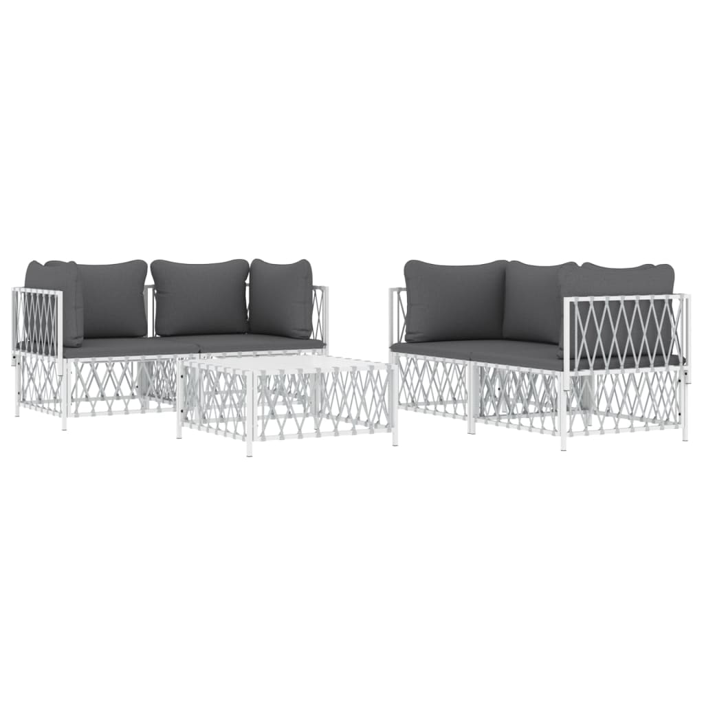 Set mobilier de grădină, 5 piese, cu perne, alb, oțel GartenMobel Dekor