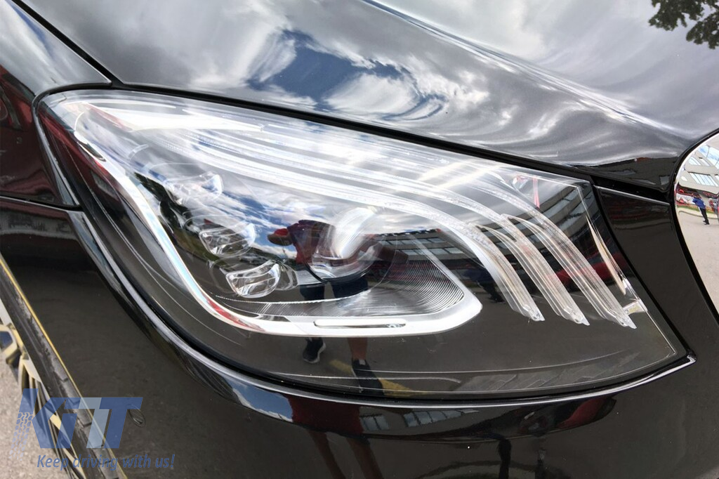 Un pachet de design tip S63 potrivit pentru Mercedes S W222 2013-2017 cu faruri, stopuri, grilă, praguri pentru ampatament lung Performance AutoTuning