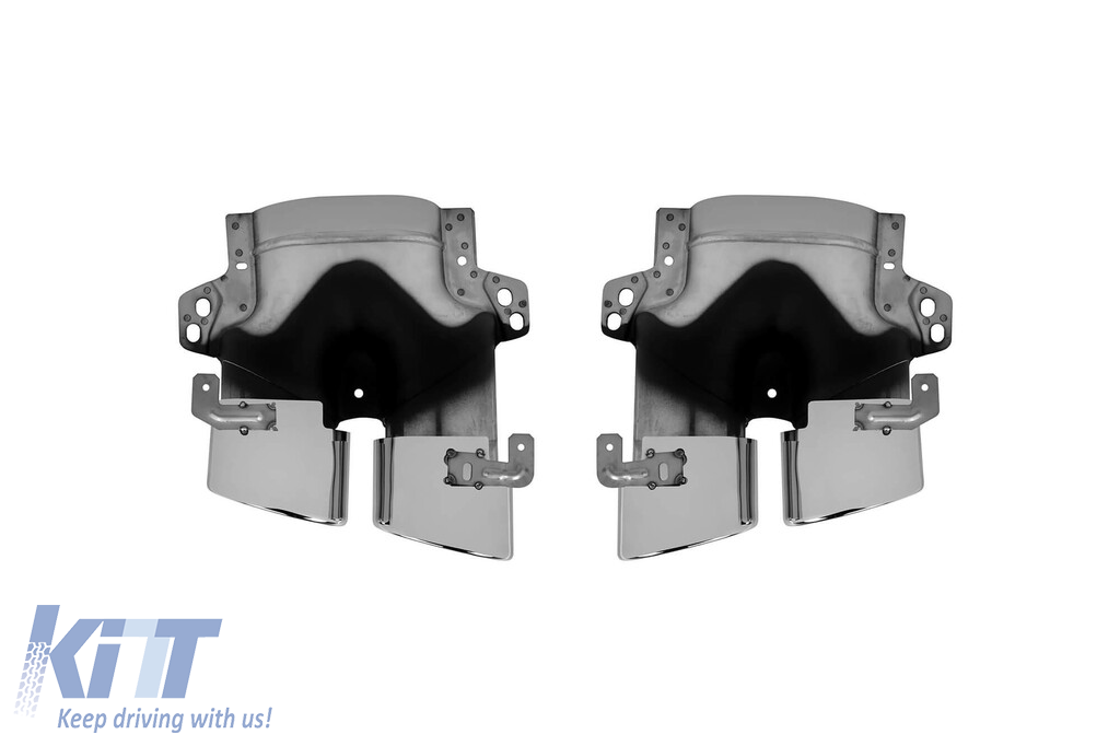Un pachet de design tip E53 potrivit pentru Mercedes E-Class C238 coupe, A238 cabrio 2017-2019 cu capete cromate și garnitură cromată, pentru modelul cu bara de protecție sport A Design spate. Performance AutoTuning