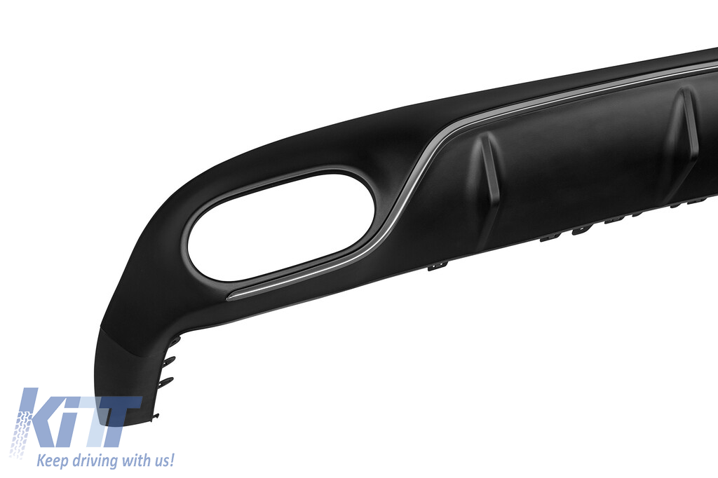 Un pachet de design tip E53 potrivit pentru Mercedes E-Class C238 coupe, A238 cabrio 2017-2019 cu capete cromate și garnitură cromată, pentru modelul cu bara de protecție sport A Design spate. Performance AutoTuning