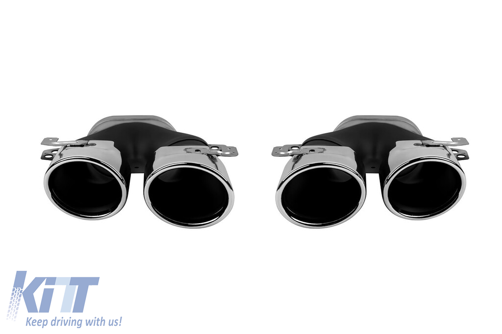 Un pachet de design tip E53 potrivit pentru Mercedes E-Class C238 coupe, A238 cabrio 2017-2019 cu capete cromate și garnitură cromată, pentru modelul cu bara de protecție sport A Design spate. Performance AutoTuning