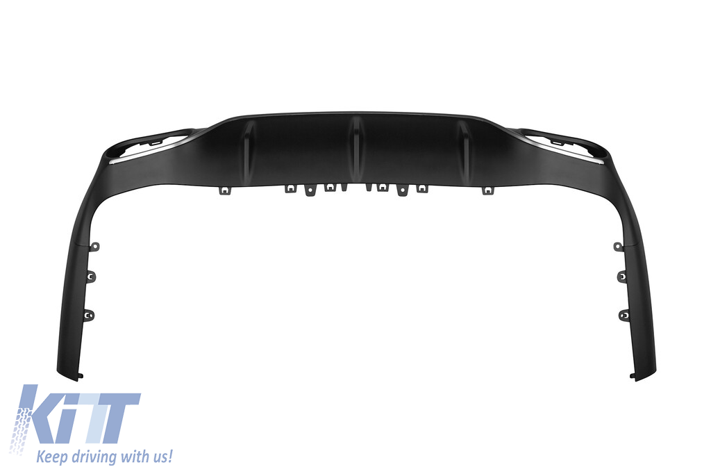 Un pachet de design tip E53 potrivit pentru Mercedes E-Class C238 coupe, A238 cabrio 2017-2019 cu capete cromate și garnitură cromată, pentru modelul cu bara de protecție sport A Design spate. Performance AutoTuning