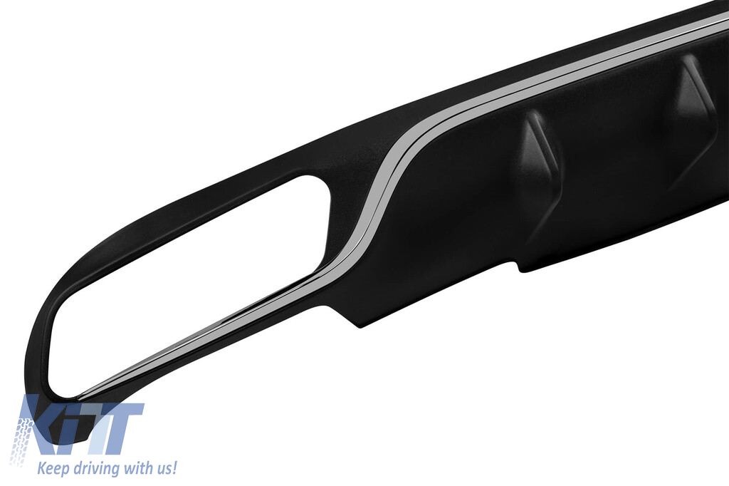 Un pachet de design tip E63 potrivit pentru Mercedes E-Class W213 2016-2019 cu ieșiri de evacuare negre și garnitură cromată, pentru modelul cu bara de protecție standard spate. Performance AutoTuning