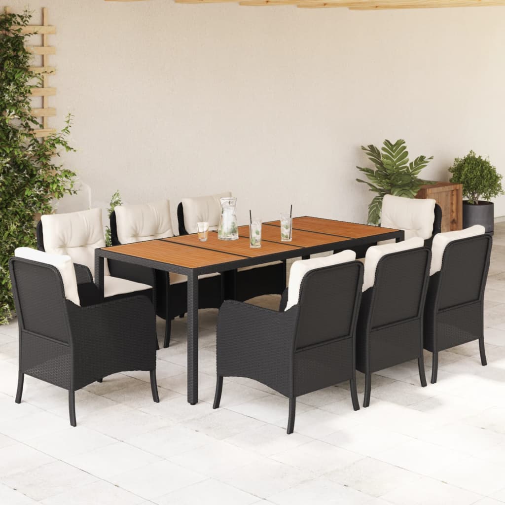 Set mobilier de grădină cu perne, 9 piese, negru, poliratan GartenMobel Dekor