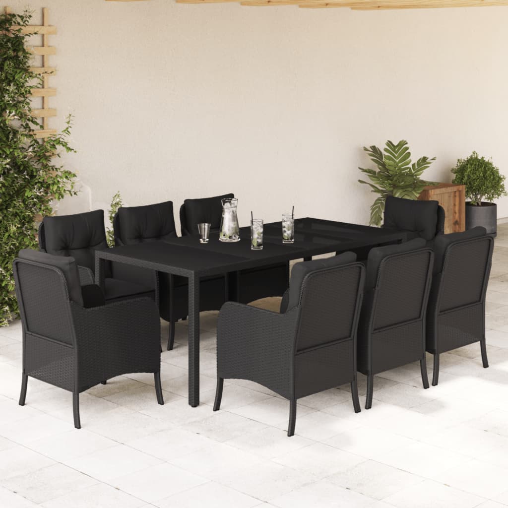 Set mobilier de grădină cu perne, 9 piese, negru, poliratan GartenMobel Dekor