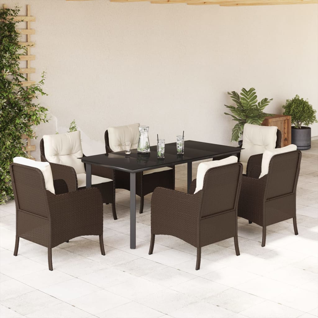 Set mobilier de grădină cu perne, 7 piese, maro, poliratan GartenMobel Dekor