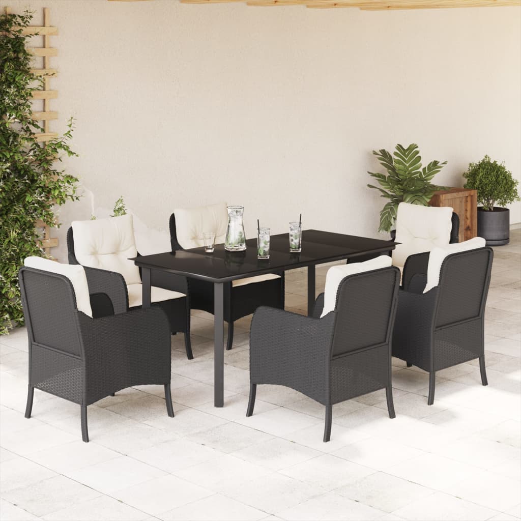 Set mobilier de grădină cu perne, 7 piese, negru, poliratan GartenMobel Dekor