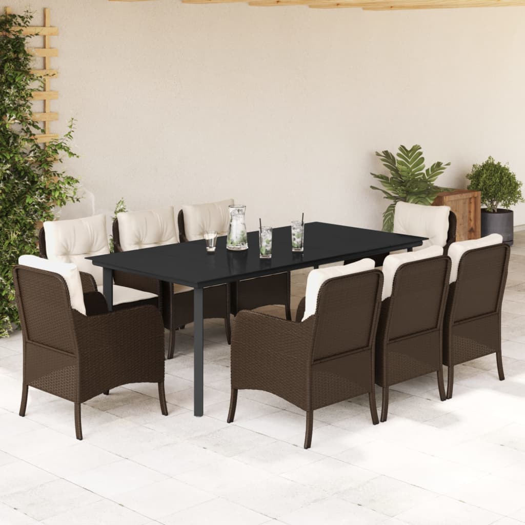 Set mobilier de grădină cu perne, 9 piese, maro, poliratan GartenMobel Dekor
