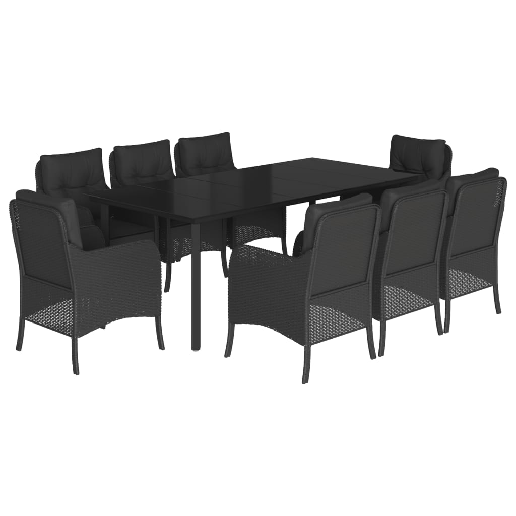 Set mobilier de grădină cu perne, 9 piese, negru, poliratan GartenMobel Dekor