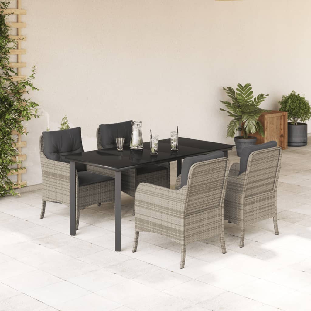 Set mobilier de grădină cu perne, 5 piese gri deschis poliratan GartenMobel Dekor