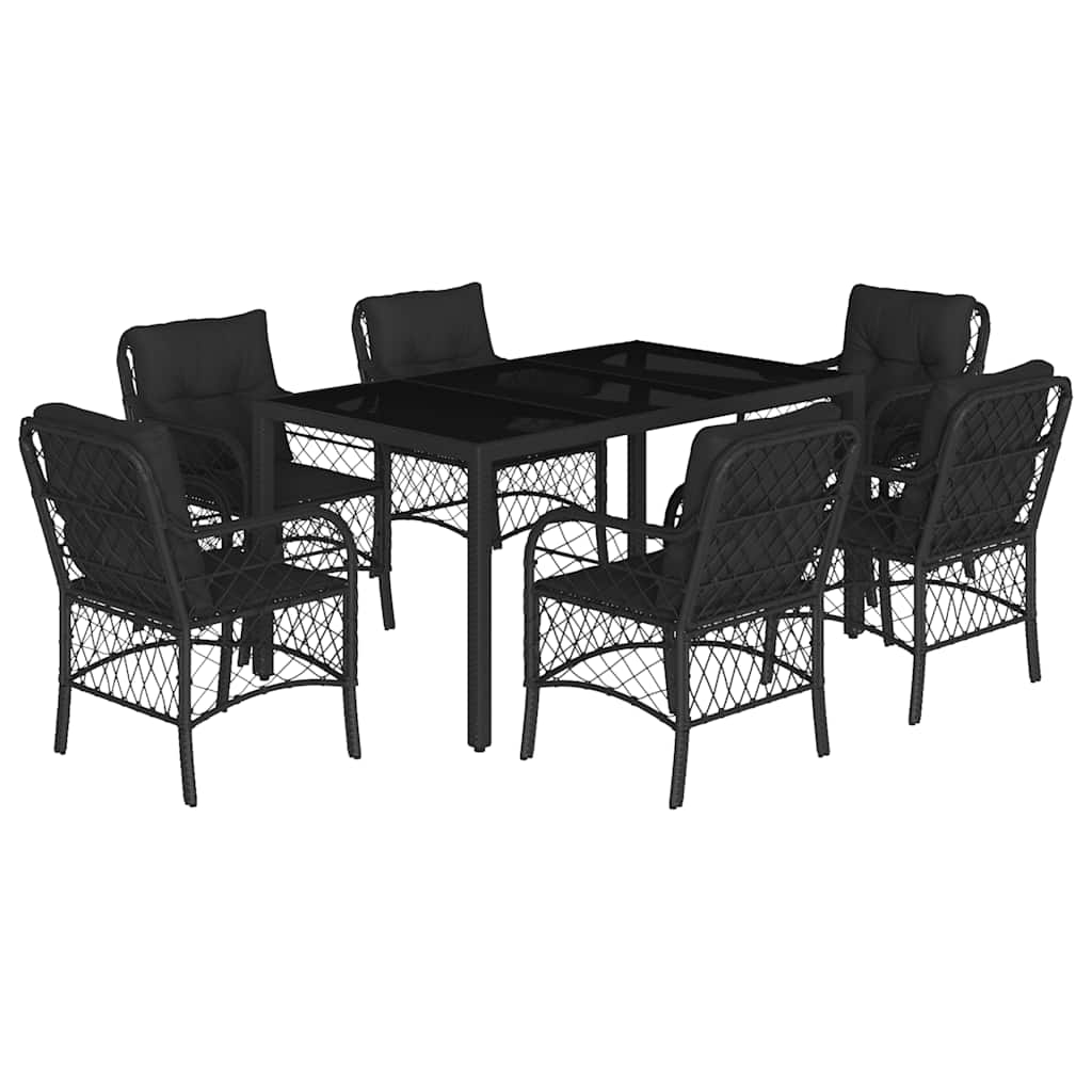 Set mobilier de grădină cu perne, 7 piese, negru, poliratan GartenMobel Dekor