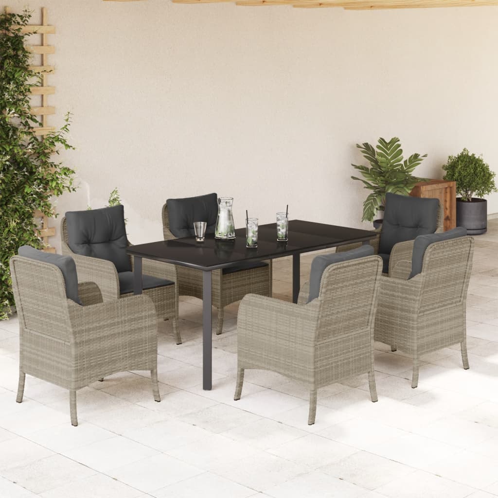 Set mobilier de grădină cu perne, 7 piese gri deschis poliratan GartenMobel Dekor
