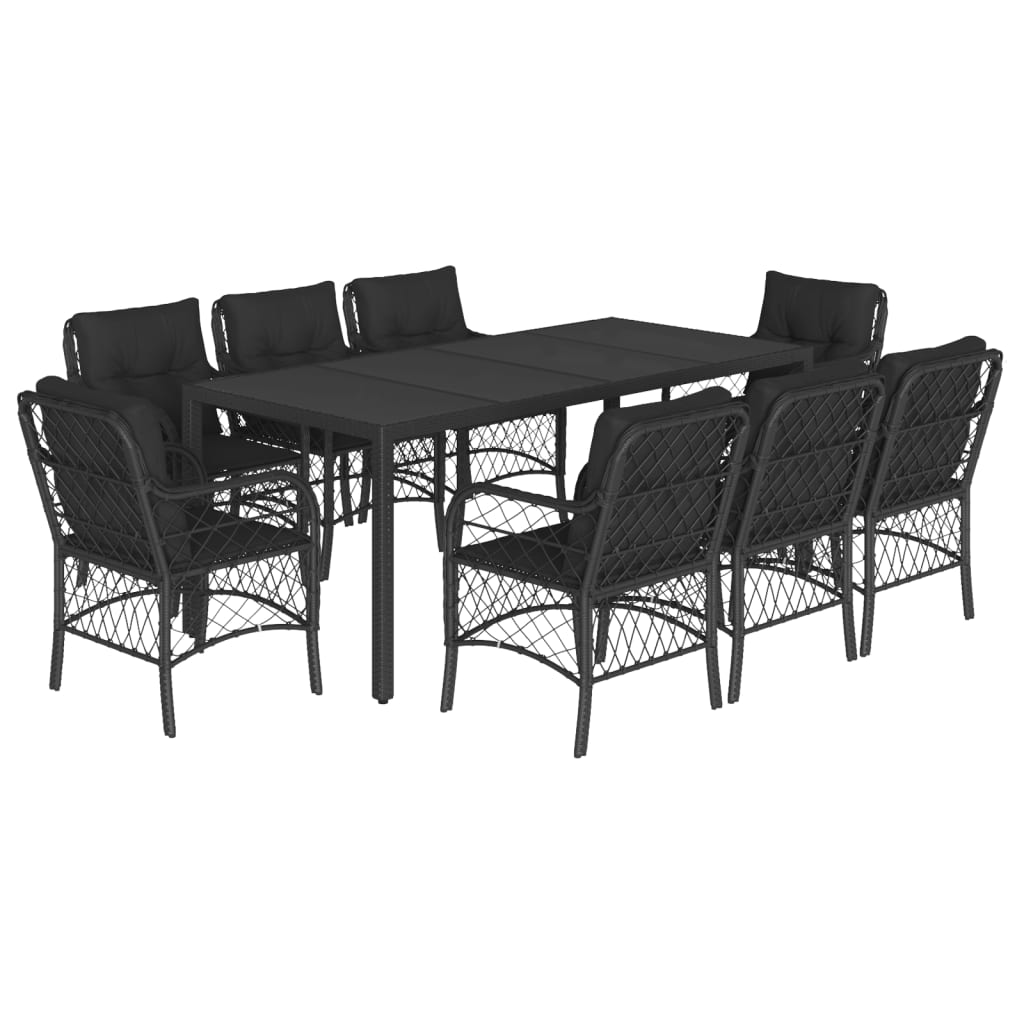 Set mobilier de grădină cu perne, 9 piese, negru, poliratan GartenMobel Dekor