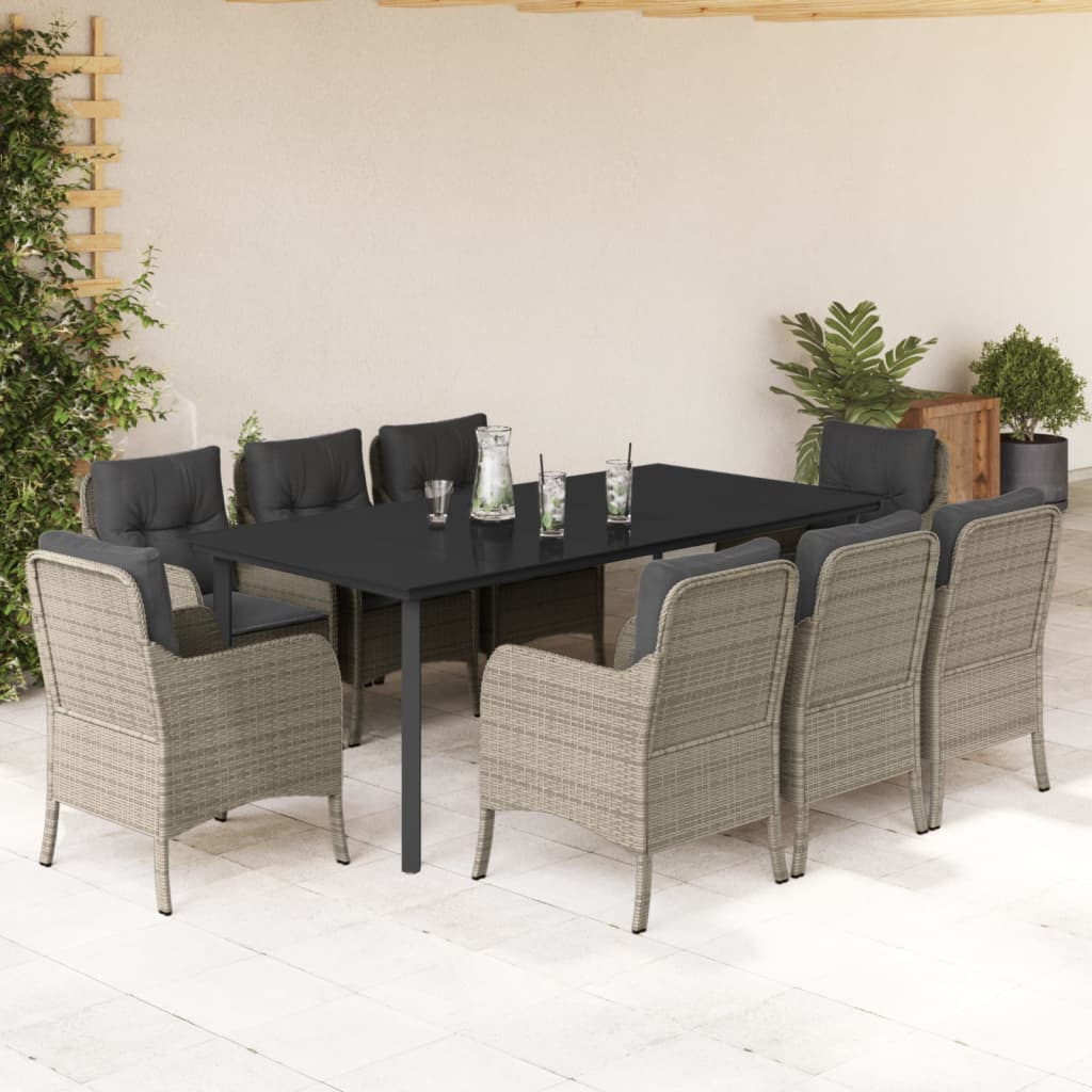 Set mobilier grădină cu perne, 9 piese, gri deschis, poliratan GartenMobel Dekor