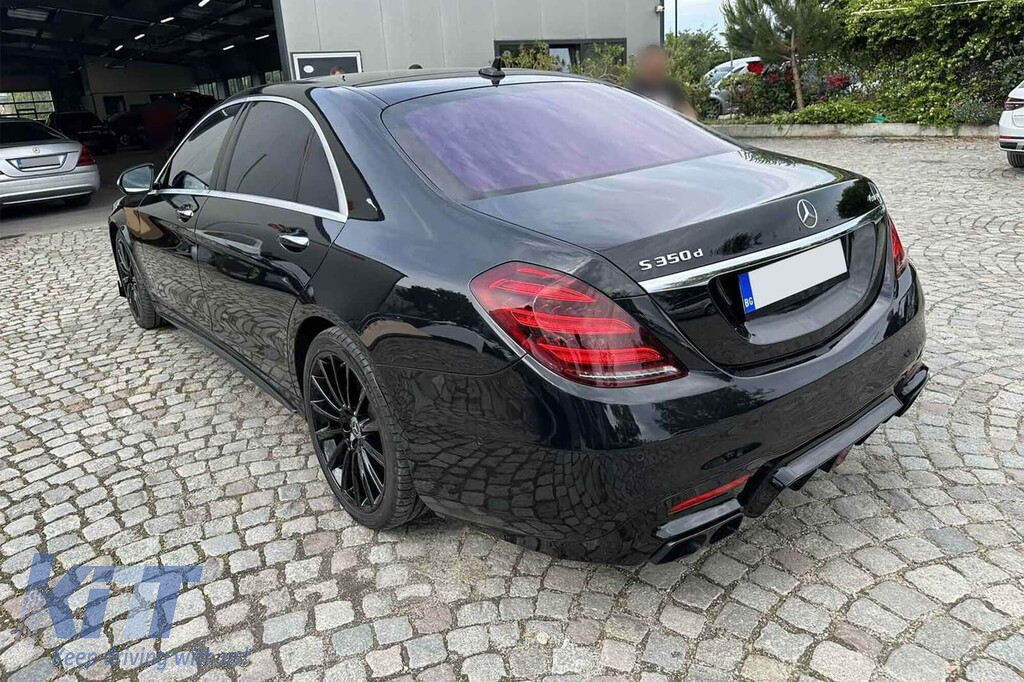 Conversie de tuning B design de la Mercedes S-Class W222 Long 2013-2016 la S-Class W222 Facelift 2017-2020 cu praguri, cu faruri, cu stopuri, cu grilă neagră Performance AutoTuning