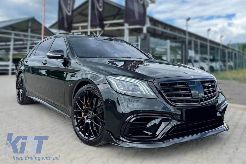 Conversie de tuning B design de la Mercedes S-Class W222 Long 2013-2016 la S-Class W222 Facelift 2017-2020 cu praguri, cu faruri, cu stopuri, cu grilă neagră Performance AutoTuning