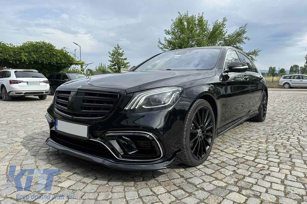 Conversie de tuning B design de la Mercedes S-Class W222 Long 2013-2016 la S-Class W222 Facelift 2017-2020 cu praguri, cu faruri, cu stopuri, cu grilă neagră Performance AutoTuning