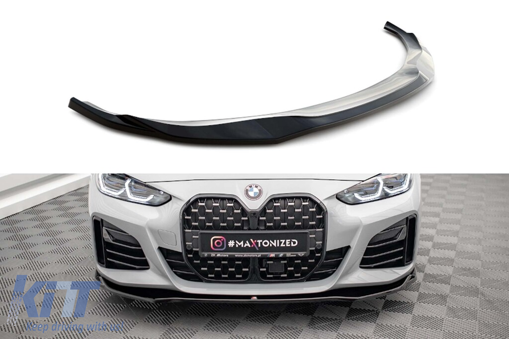 Spoiler Maxton Design versiunea 1 potrivit pentru bara M frontală pe BMW Seria 4 Gran Coupe G26 după 2021, lac negru Performance AutoTuning